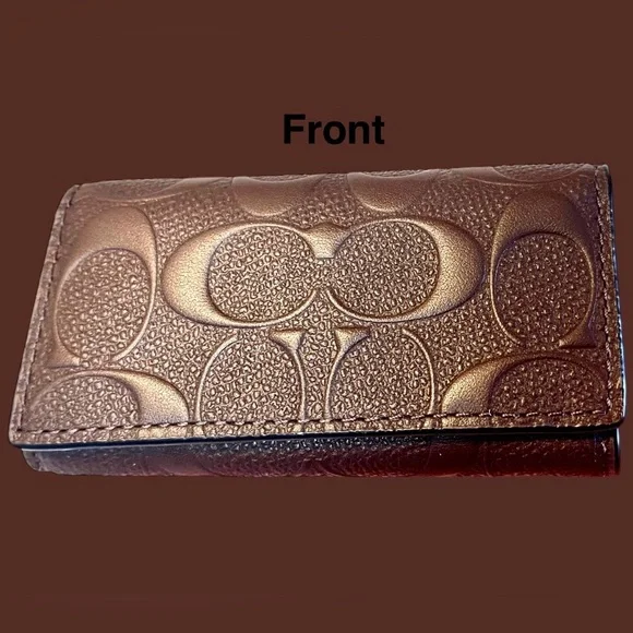 Unisex Coach NWOT Brown Leather Embossed Logo (multi) Key Holder Trifold Case - Picture 6 of 12